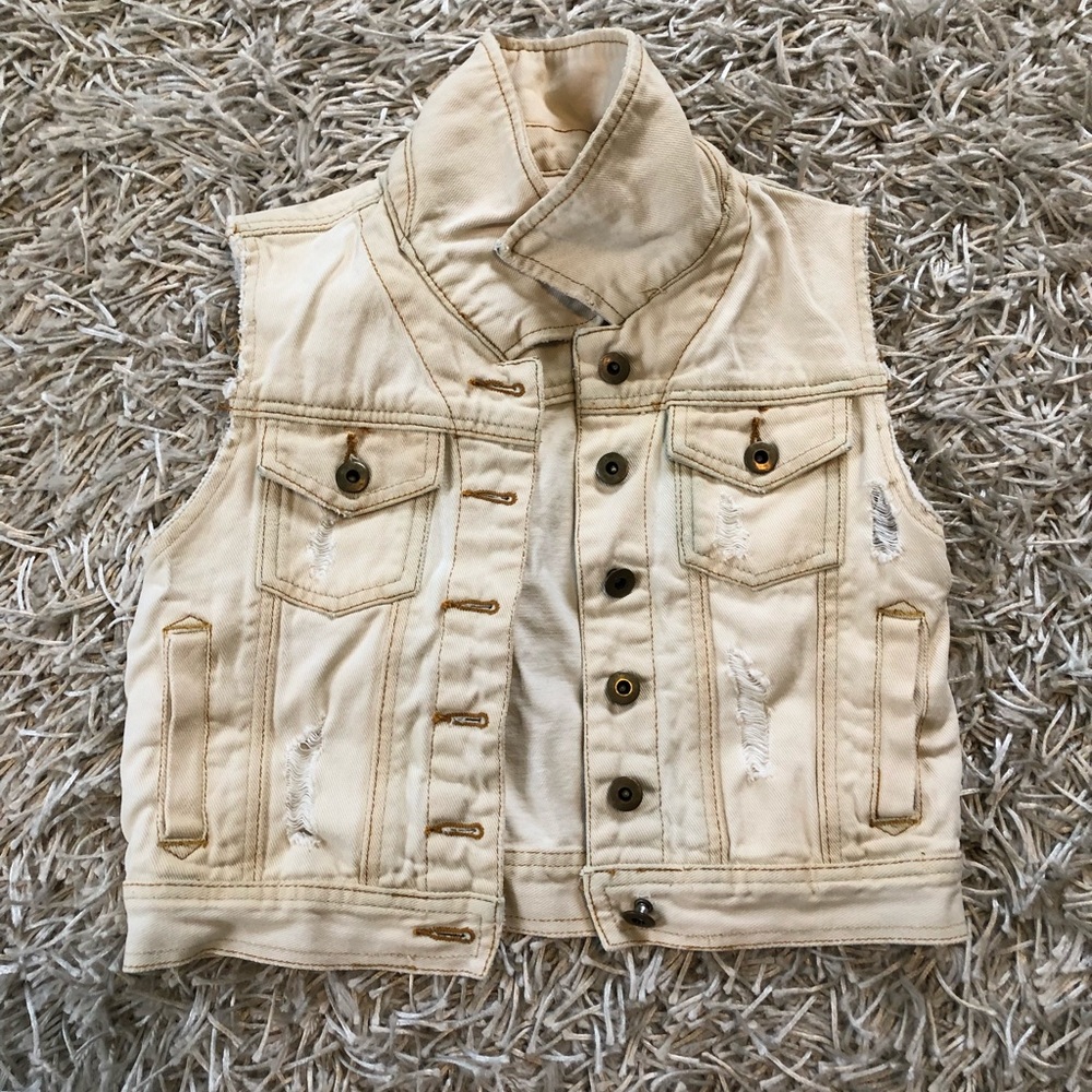LF white distressed jean jacket vest. Size XS